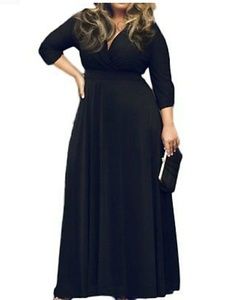 Women's Solid V-Neck 3/4 Sleeve Evening Dress